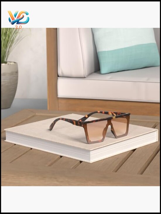 Square Thick Frame Flat Top Mirrored Goggle Sunnies UV400 Protection Trendy